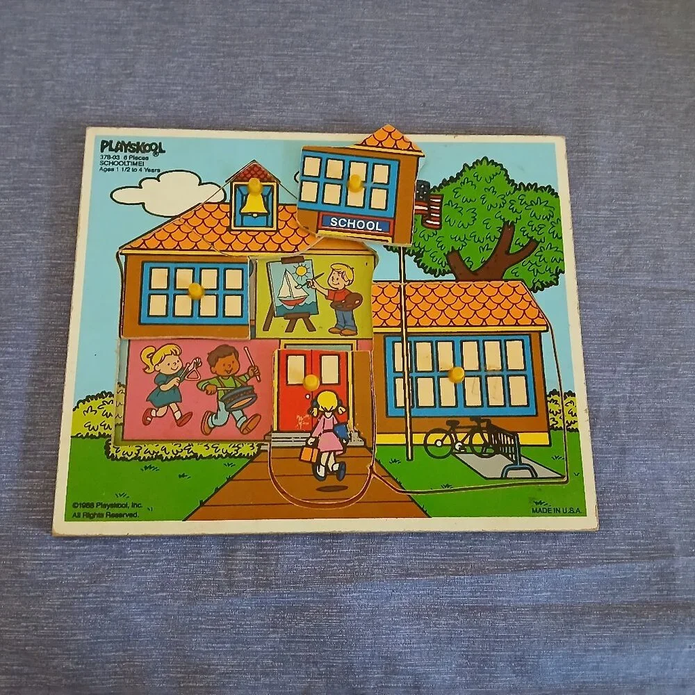 Wooden Playskool Peg Puzzle 5 pieces Schooltime # 378-03 Vintage
